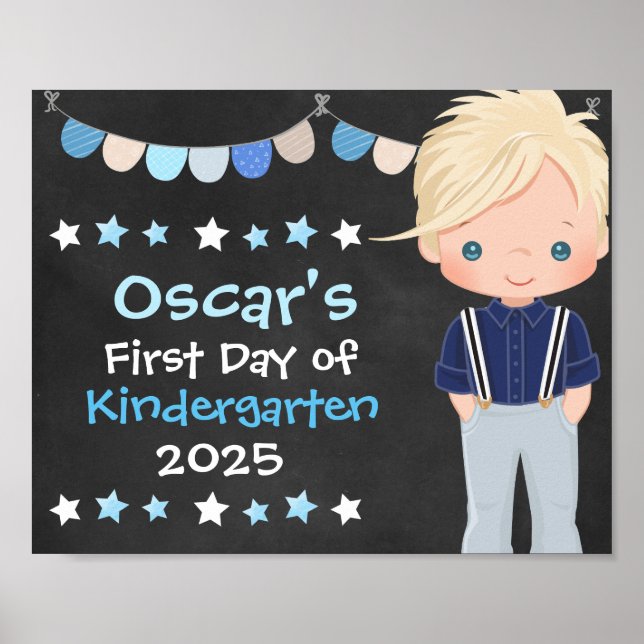 Cute Hip School Boy First Day of School Chalkboard Poster (Framsidan)