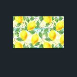 Cute Hip Tropical Summer Lemon Fruit Mönster Canvastryck<br><div class="desc">Vacker contemporary akvakturkos blått grönt,  gult och orange citronfrukt mönster på stripe vattenfärgad bakgrund. Ornat,  funky,  modern och vismisk hipsterdesign för elegantens konstnärliga mode eller konsty mode diva,  höftledsledare,  vintage retro art stil eller abstrakt motif älskare.</div>