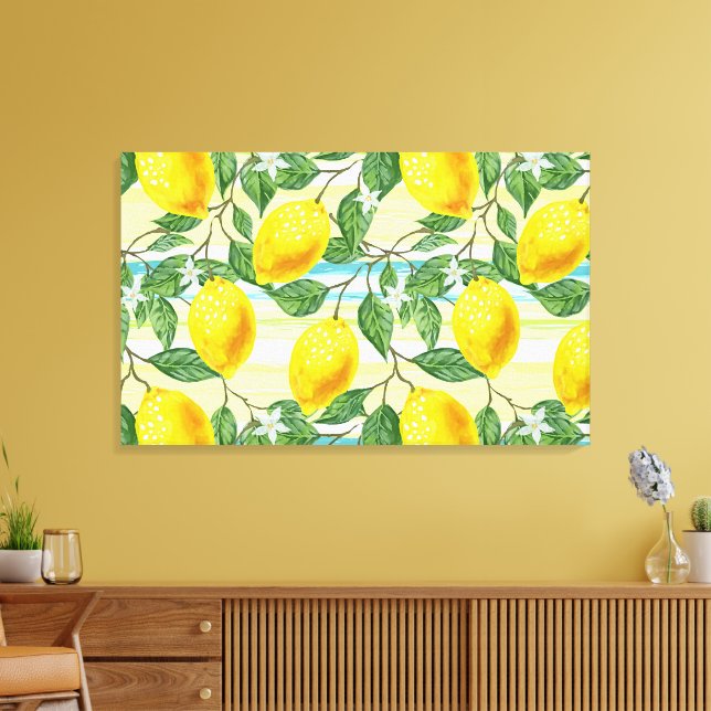 Cute Hip Tropical Summer Lemon Fruit Mönster Canvastryck (Insitu (Vardagsrum))