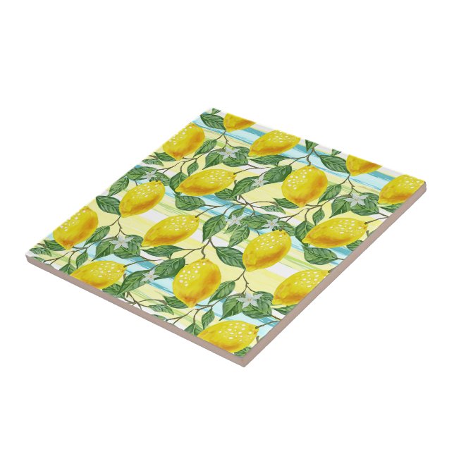 Cute Hip Tropical Summer Lemon Fruit Mönster Kakelplatta (Sidan)