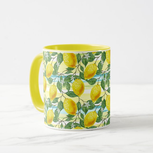 Cute Hip Tropical Summer Lemon Fruit Mönster Mugg (Framsida vänster)