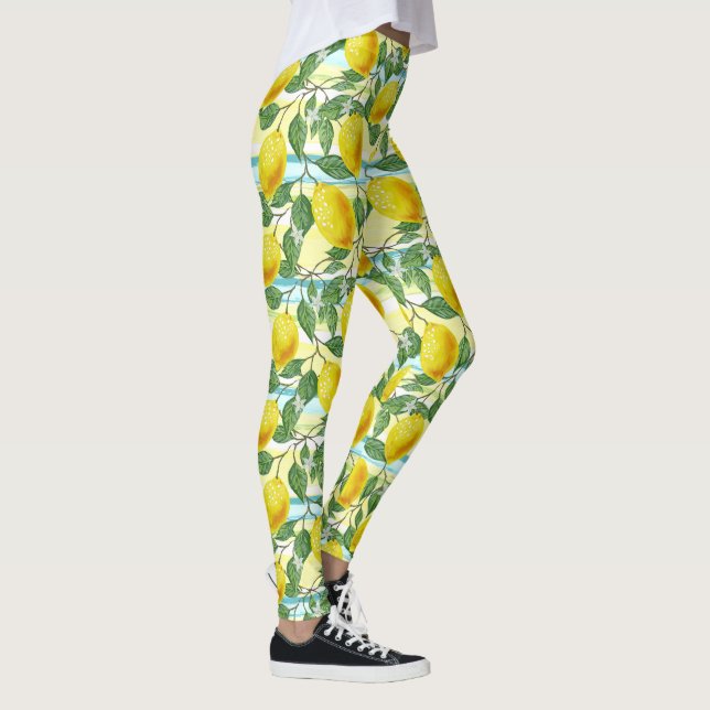 Cute Hip Tropical Summer Lemons Fruit Mönster Leggings (Höger)