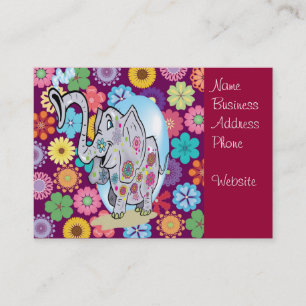 Cute Hippie Elephant med färgstarka blommor Visitkort