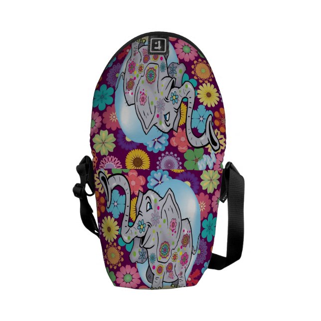 Cute Hippie Elephant with Colorful Flowers Messenger Bag (Öppen Baksida)