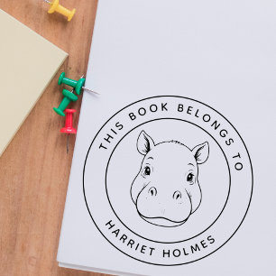 Cute Hippo Baby i Bok i Tillhör till Barn Stämpel
