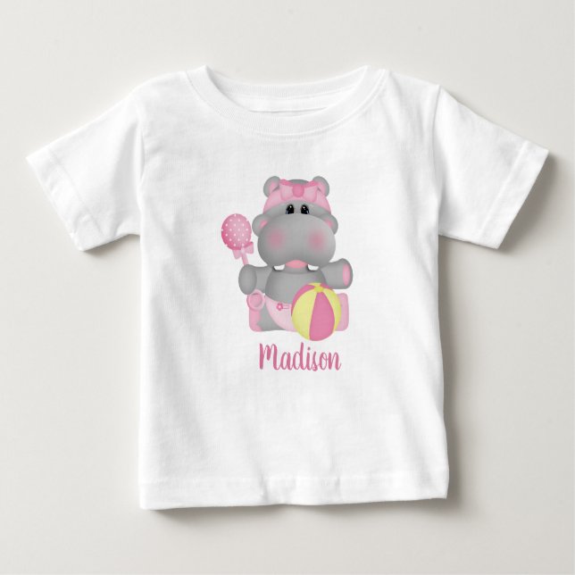 Cute Hippo Baby Rattle T-Shirt (Framsida)