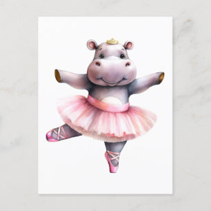 Cute hippo ballerina dansballet helg vykort