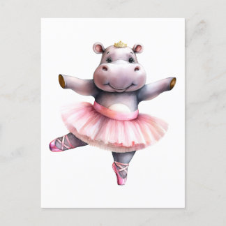 Cute hippo ballerina dansballet helg vykort