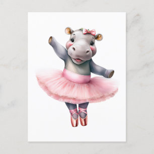 Cute hippo ballerina dansballet helg vykort