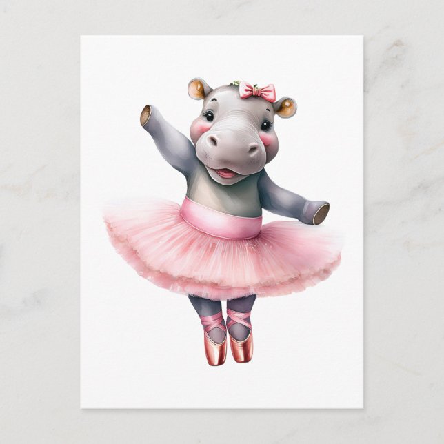 Cute hippo ballerina dansballet helg vykort (Framsida)