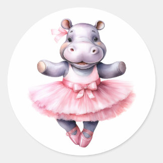 Cute hippo ballerina dansballet runt klistermärke
