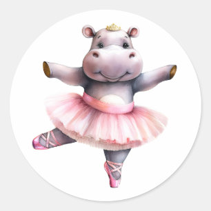 Cute hippo ballerina dansballet runt klistermärke