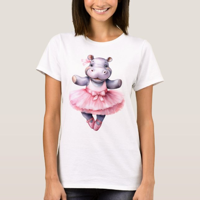 Cute hippo ballerina dansballet t shirt (Framsida)