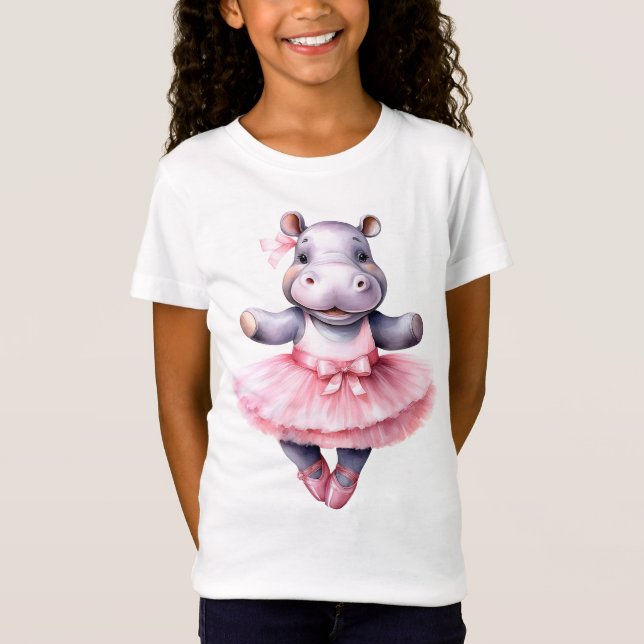 Cute hippo ballerina dansballet t shirt (Framsida)