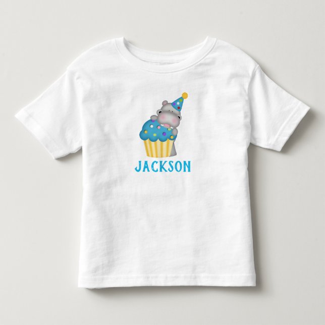 Cute Hippo Birthday Cuptårta Personlig T Shirt (Framsida)