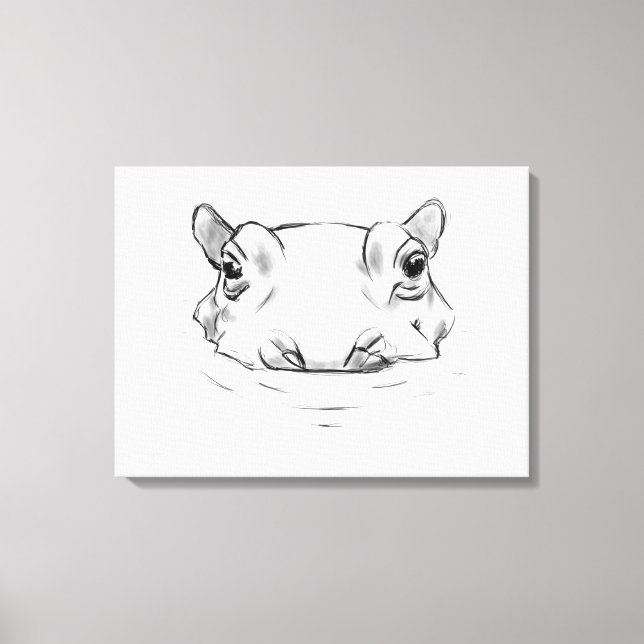 Cute hippo drawing canvastryck (Framsida)
