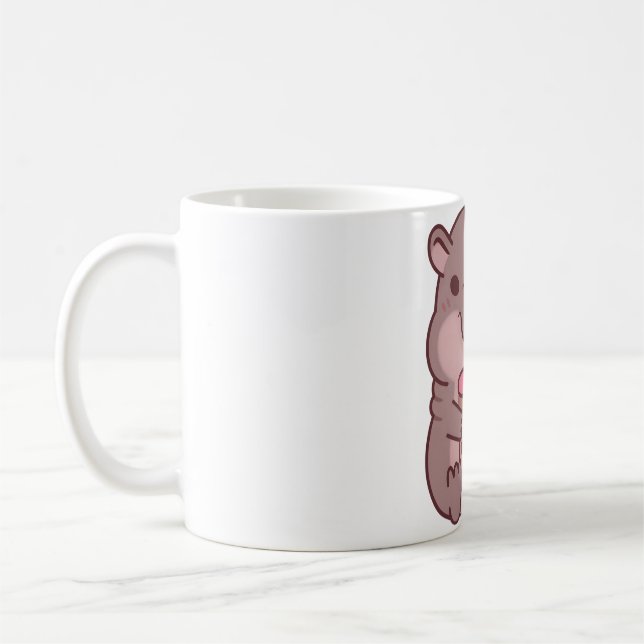 Cute Hippo Drinking Bubble Tea Kaffemugg (Vänster)