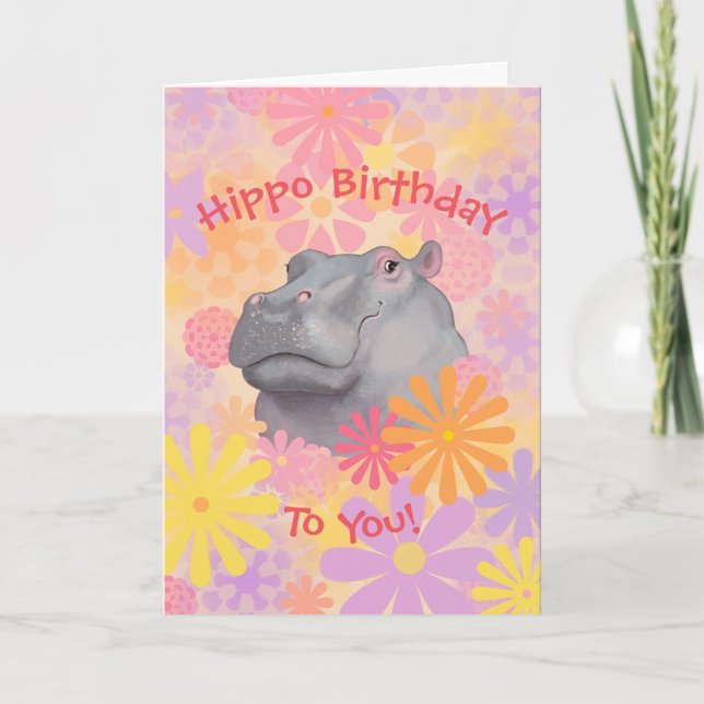 Cute Hippo-födelsedagskort Kort (Framsida)