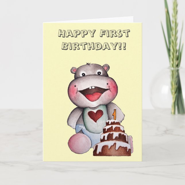 Cute Hippo första födelsedagskort Kort (Framsida)