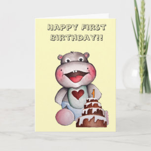 Cute Hippo första födelsedagskort Kort