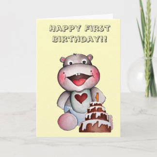 Cute Hippo första födelsedagskort Kort