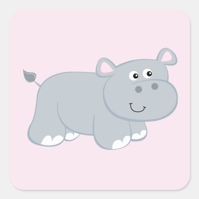 Cute Hippo Fyrkantigt Klistermärke (Framsida)