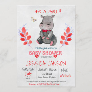 CUTE HIPPO GIRL BABY SHOWER-INBJUDAN INBJUDNINGAR