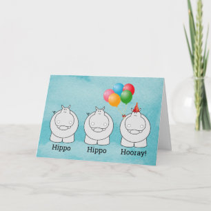 Cute Hippo Hippo Hooray Ballons födelsedag Kort
