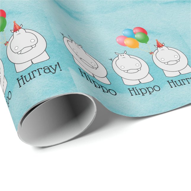 Cute Hippo Hippo Hurray födelsedag Presentpapper (Rullad Hörn)