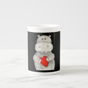 Cute Hippo Hippopotamus Heart Kärlek Hippo Benporslin Mugg