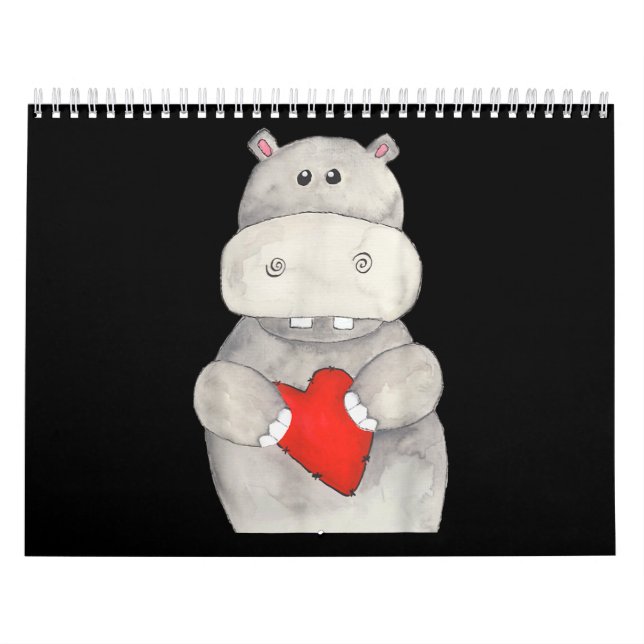Cute Hippo Hippopotamus Heart| Kärlek Hippo Kalender (Omslag)