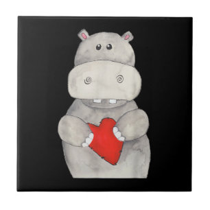 Cute Hippo Hippopotamus Holding Heart Kärlek Hip Kakelplatta