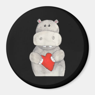 Cute Hippo Hippopotamus Holding Heart Kärlek Hip Magnet