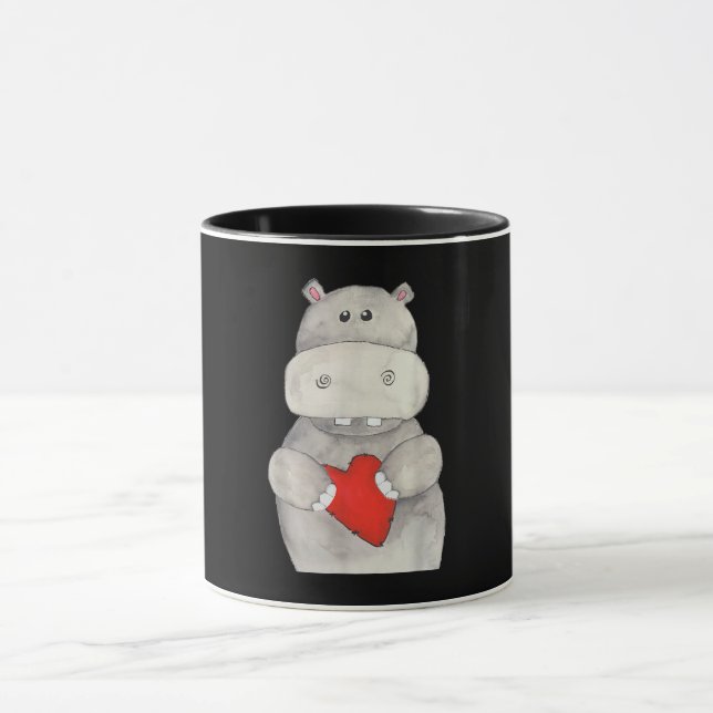 Cute Hippo Hippopotamus Holding Heart | Kärlek Hip Mugg (Center)