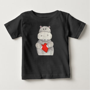 Cute Hippo Hippopotamus Holding Heart Kärlek Hip T Shirt