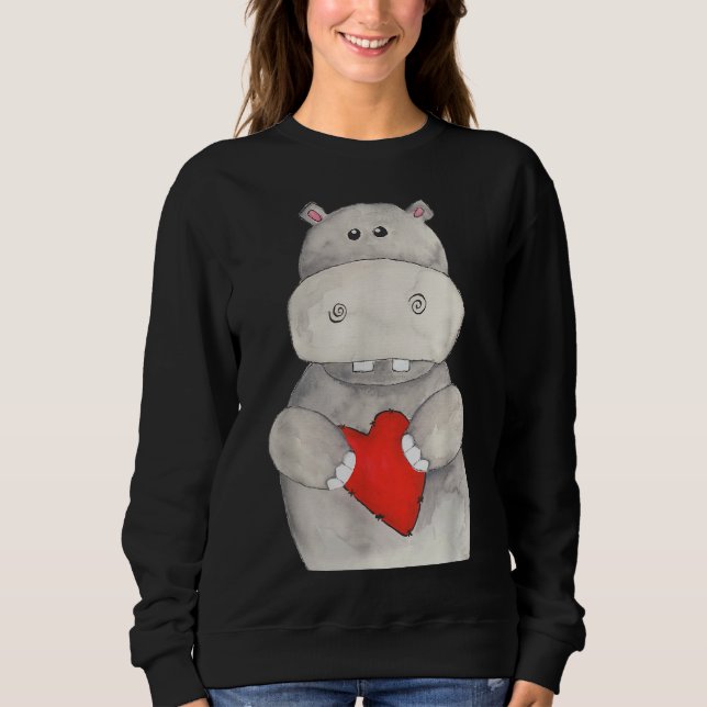 Cute Hippo Hippopotamus Holding Heart | Kärlek Hip T Shirt (Framsida)
