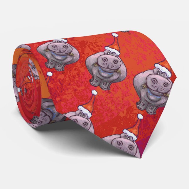 Cute Hippo i Santa Hat Mönster på Red Slips (Rullad)