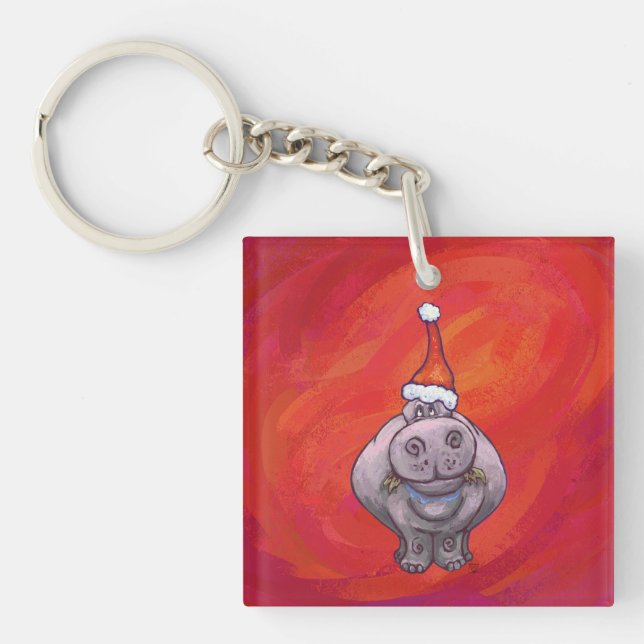 Cute Hippo i Santa Hat på Red (Framsidan)