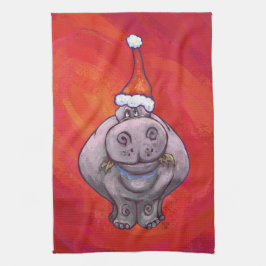 Cute Hippo i Santa Hat på Red Kökshandduk
