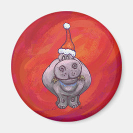 Cute Hippo i Santa Hat på Red Magnet