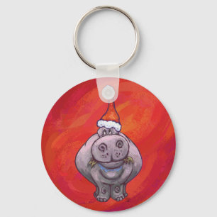 Cute Hippo i Santa Hat på Red Nyckelring