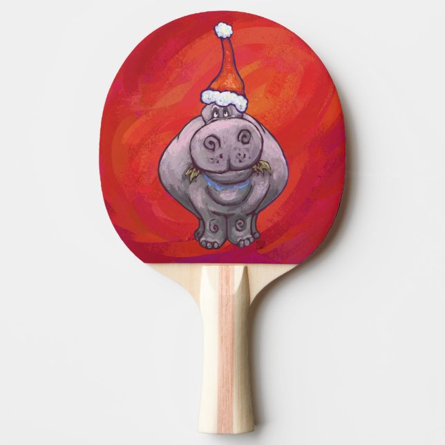Cute Hippo i Santa Hat på Red Pingisracket (Framsidan)