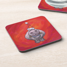 Cute Hippo i Santa Hat på Red Underlägg