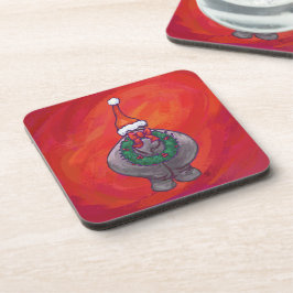 Cute Hippo i Santa Hat på Red Underlägg