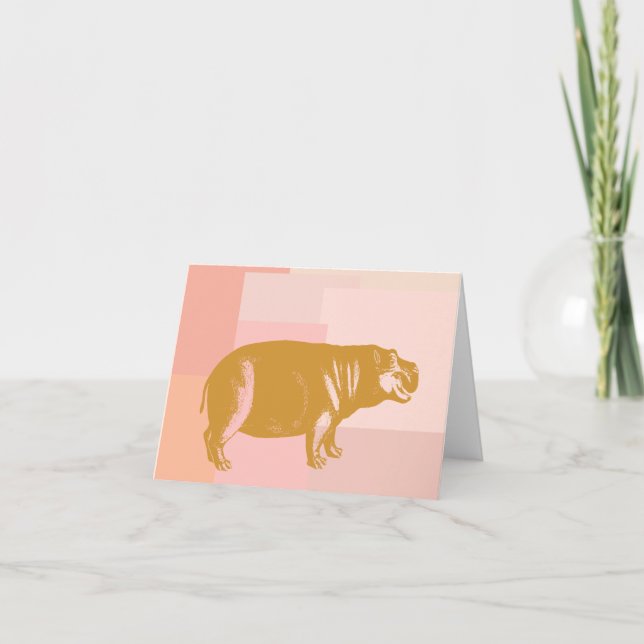Cute Hippo Illustration i Rosa och Guld Kort (Framsida)