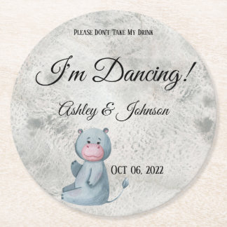 Cute Hippo Kawaii Stil Animal Underlägg Papper Rund