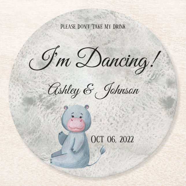 Cute Hippo Kawaii Stil Animal Underlägg Papper Rund (Framsidan)