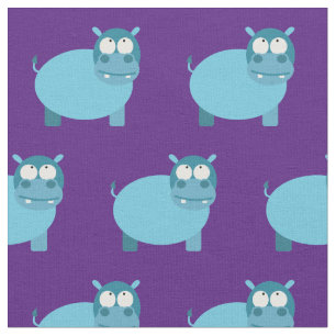 Cute Hippo Kid Baby Nursery Lila Hippopotamus Tyg