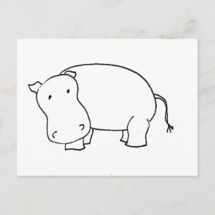 Cute hippo-linjen teckning vykort