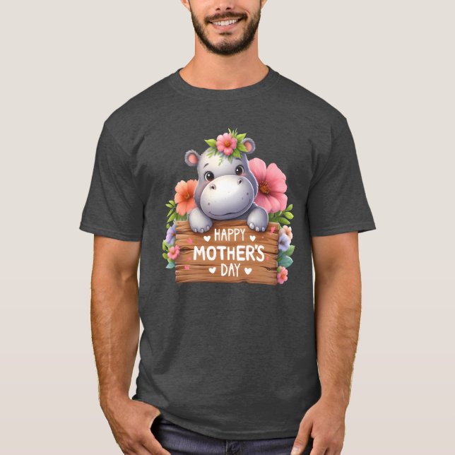 Cute Hippo Lycklig Mor Dag-pojken T Shirt (Framsida)